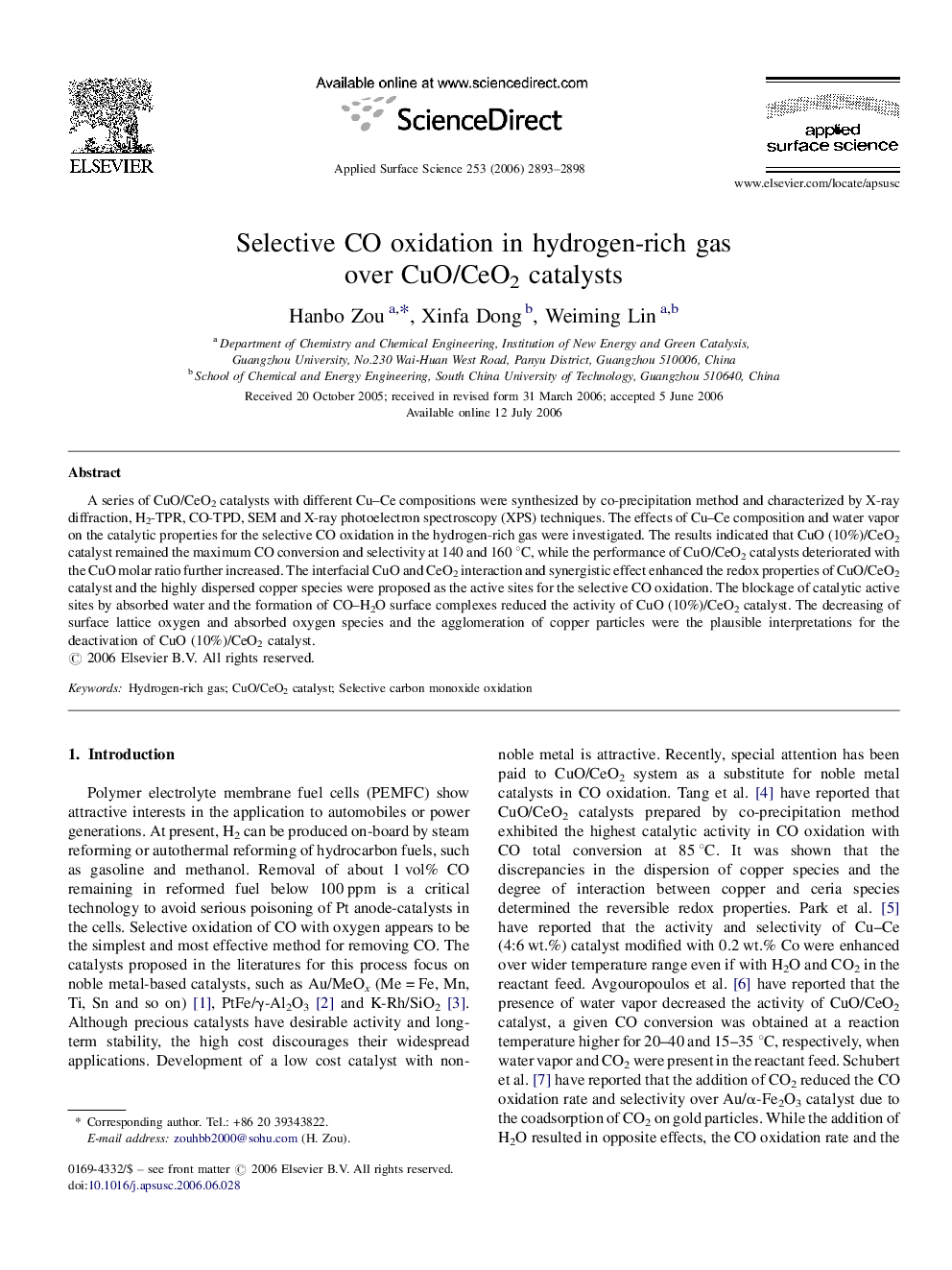 Selective CO oxidation in hydrogen-rich gas over CuO/CeO2 catalysts