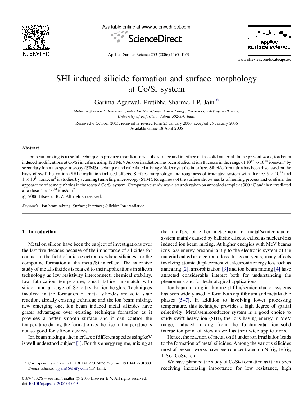 SHI induced silicide formation and surface morphology at Co/Si system