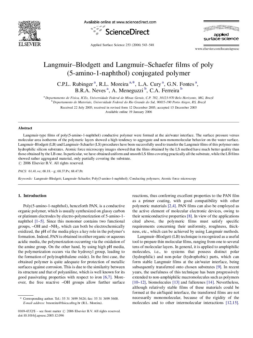 Langmuir-Blodgett and Langmuir-Schaefer films of poly(5-amino-1-naphthol) conjugated polymer