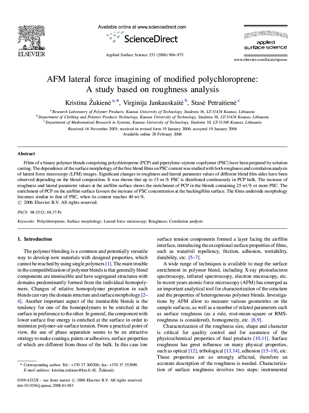 AFM lateral force imagining of modified polychloroprene: A study based on roughness analysis