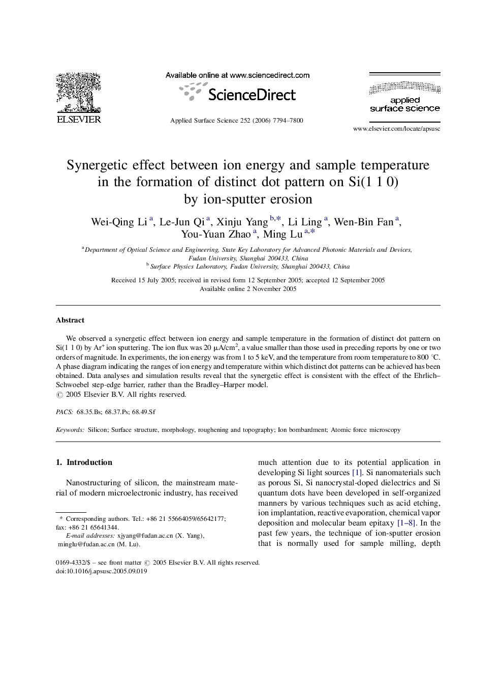 Synergetic effect between ion energy and sample temperature in the formation of distinct dot pattern on Si(1 1 0) by ion-sputter erosion