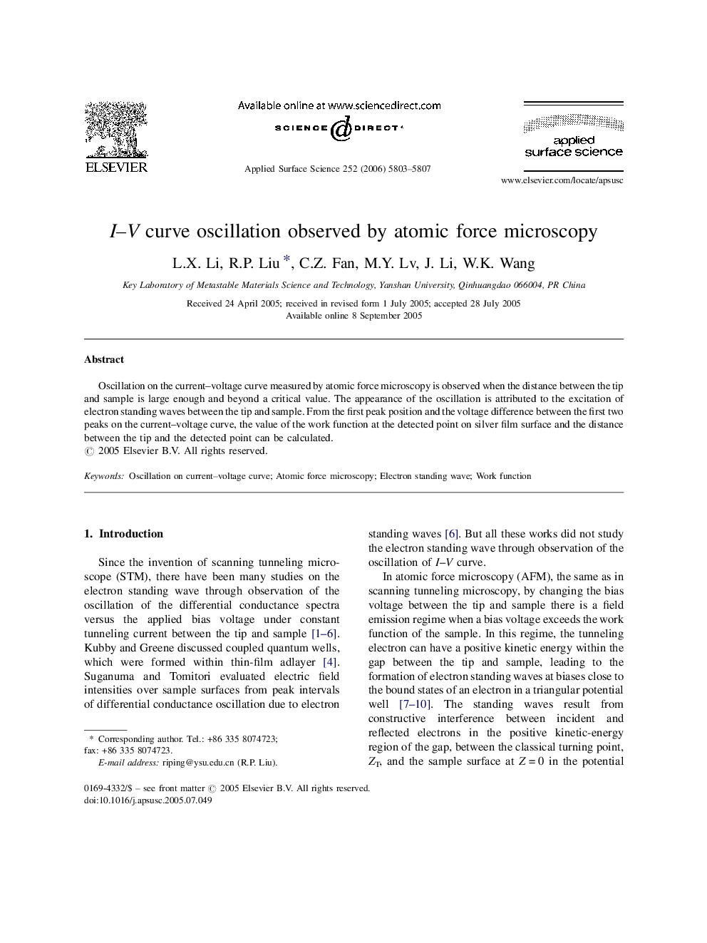 I-V curve oscillation observed by atomic force microscopy