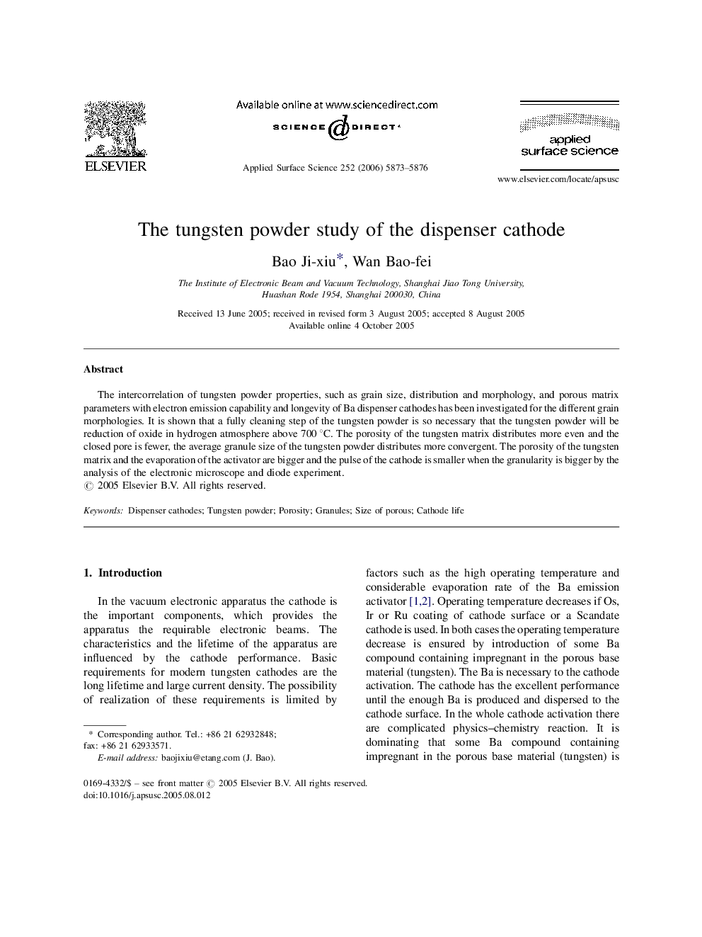 The tungsten powder study of the dispenser cathode