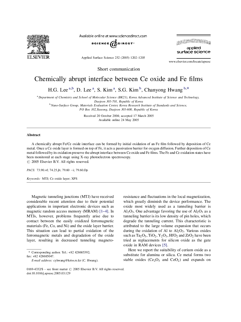 Chemically abrupt interface between Ce oxide and Fe films