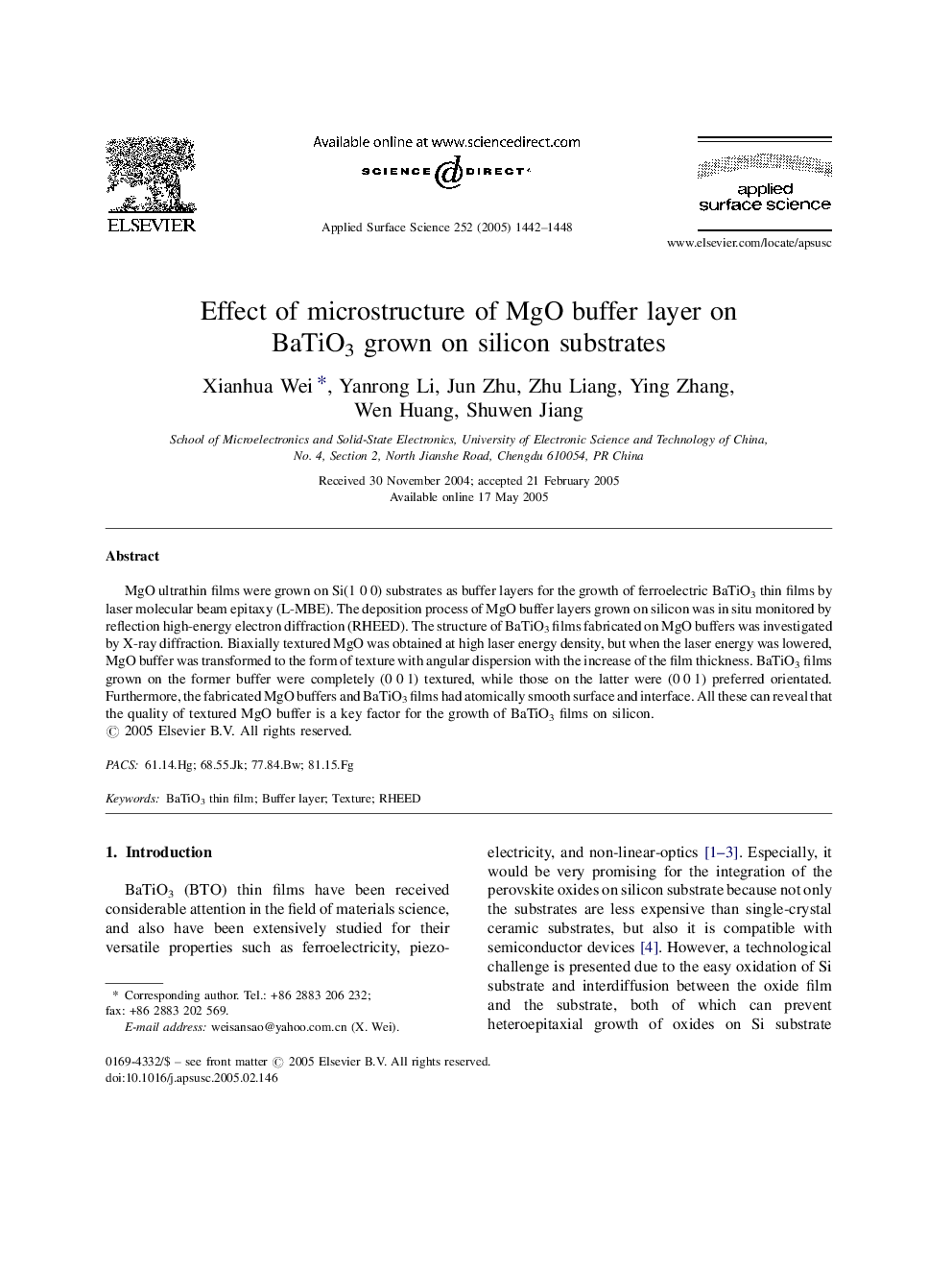 Effect of microstructure of MgO buffer layer on BaTiO3 grown on silicon substrates