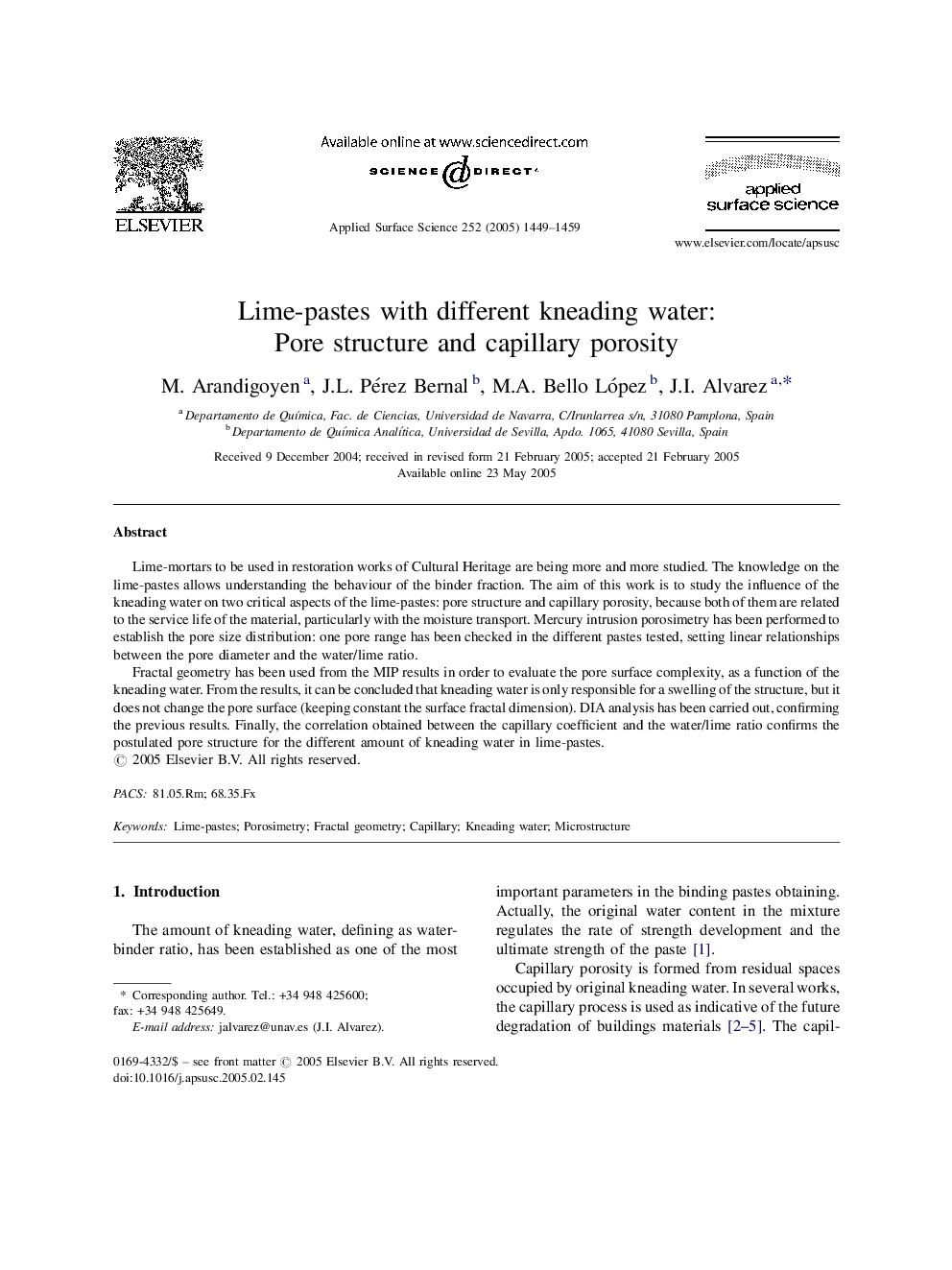 Lime-pastes with different kneading water: Pore structure and capillary porosity