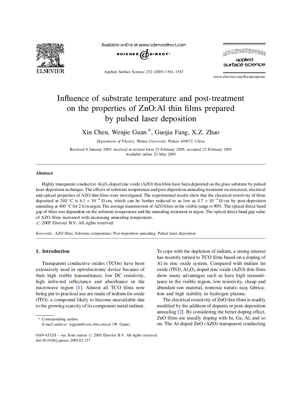 Influence of substrate temperature and post-treatment on the properties of ZnO:Al thin films prepared by pulsed laser deposition