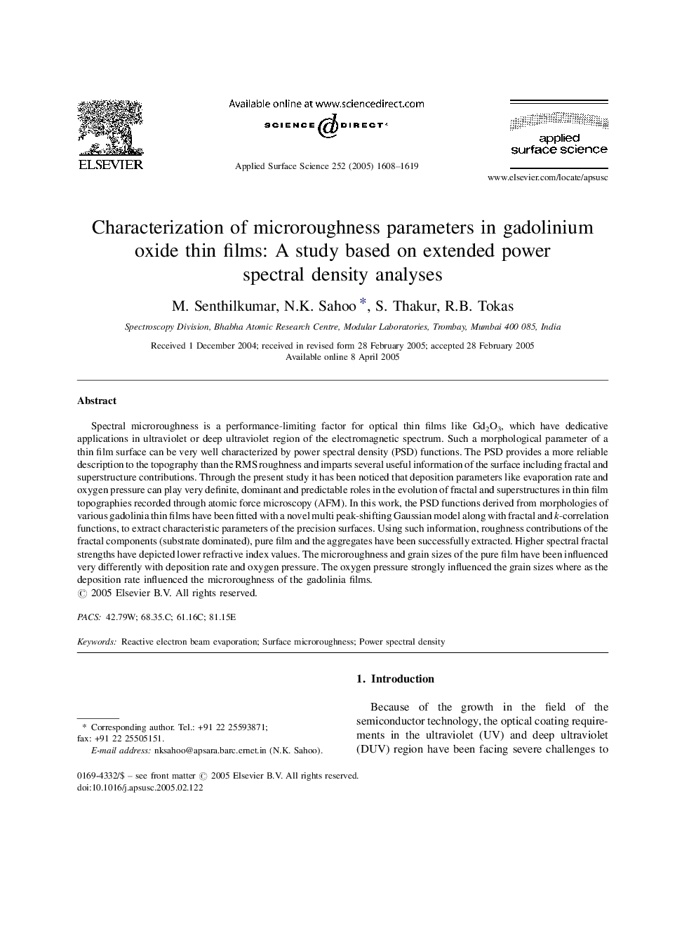 Characterization of microroughness parameters in gadolinium oxide thin films: A study based on extended power spectral density analyses