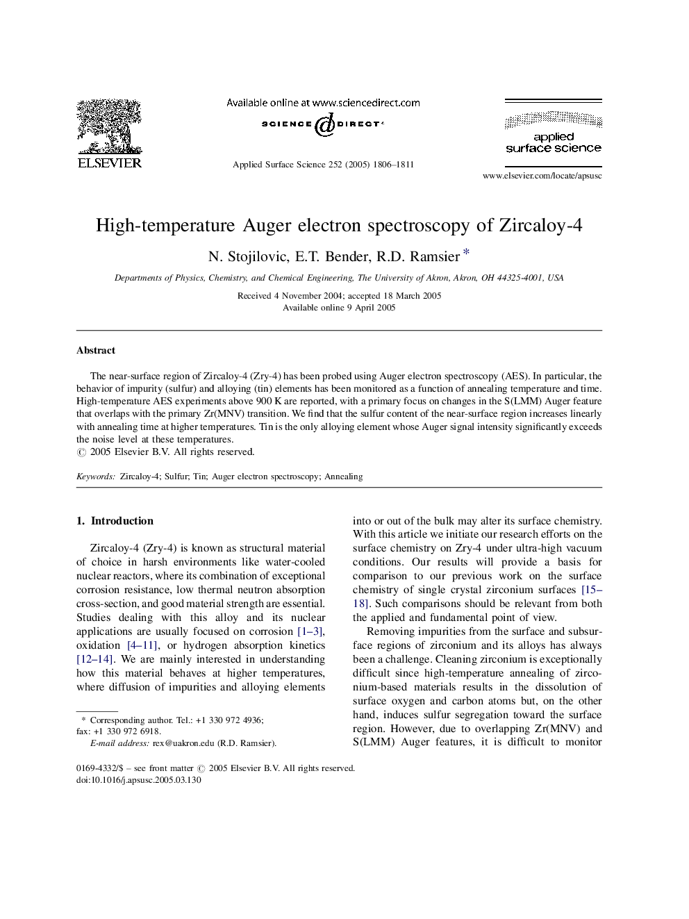 High-temperature Auger electron spectroscopy of Zircaloy-4