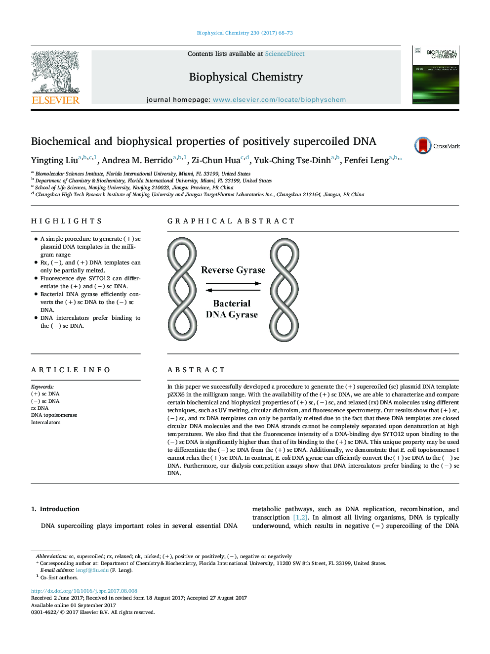 Biochemical and biophysical properties of positively supercoiled DNA