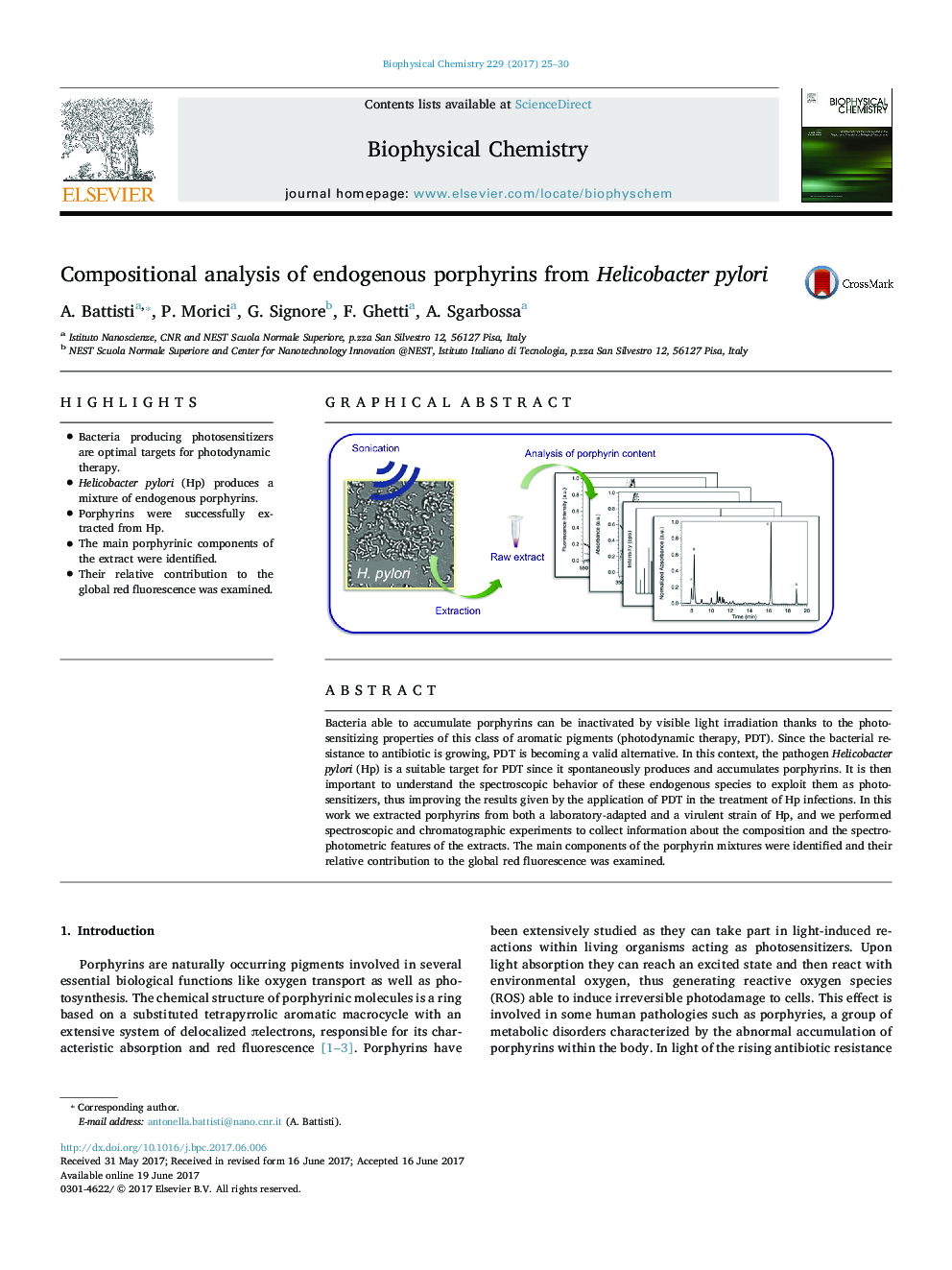 Compositional analysis of endogenous porphyrins from Helicobacter pylori