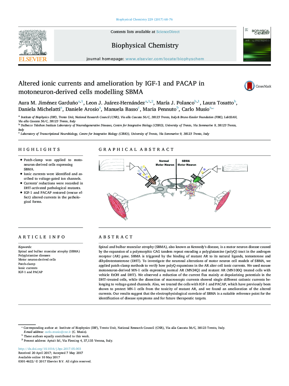 Altered ionic currents and amelioration by IGF-1 and PACAP in motoneuron-derived cells modelling SBMA