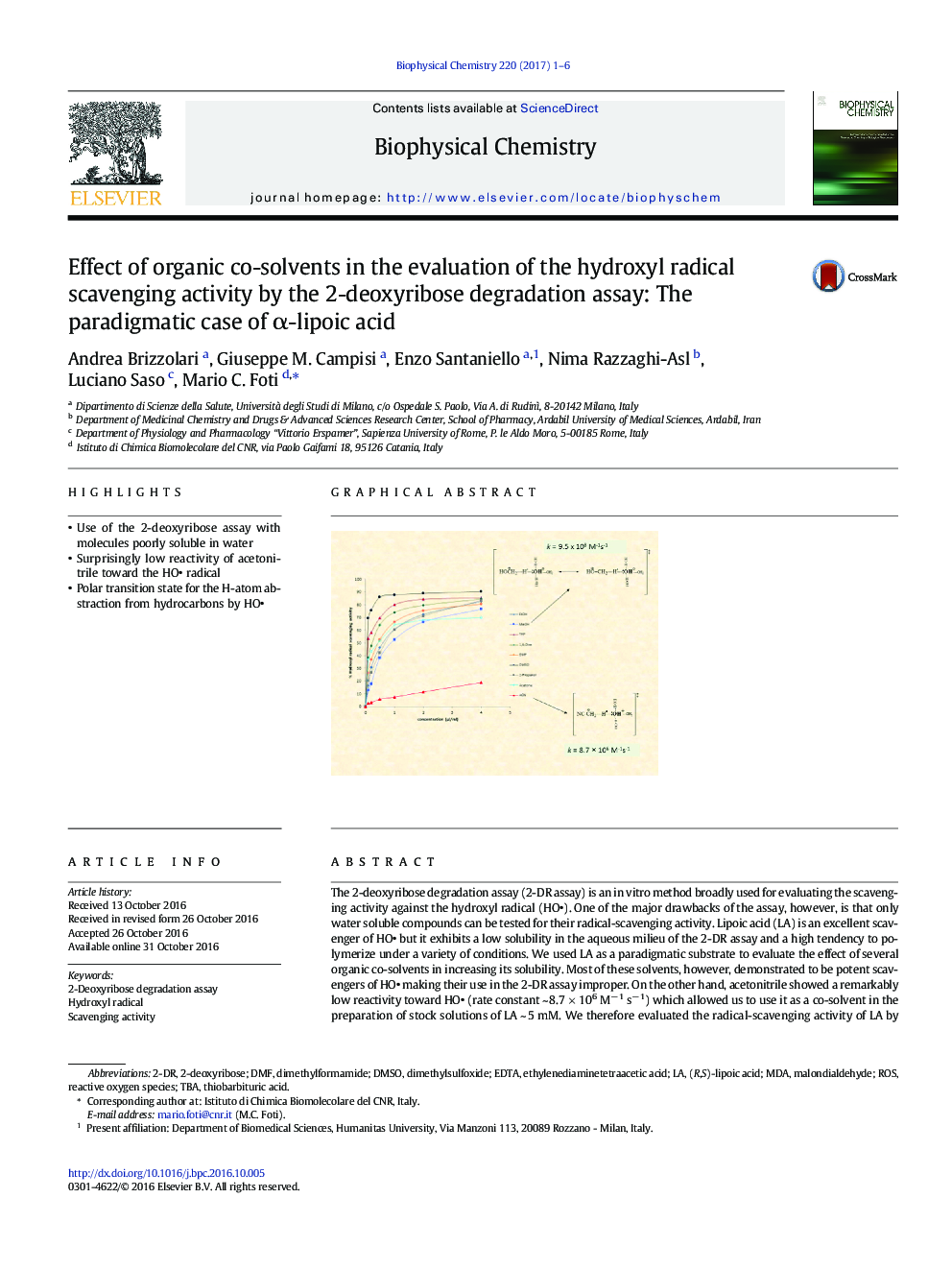 Effect of organic co-solvents in the evaluation of the hydroxyl radical scavenging activity by the 2-deoxyribose degradation assay: The paradigmatic case of Î±-lipoic acid