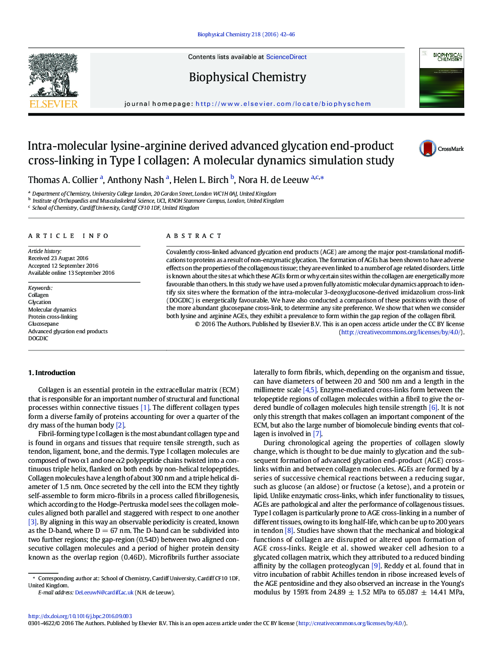 Intra-molecular lysine-arginine derived advanced glycation end-product cross-linking in Type I collagen: A molecular dynamics simulation study