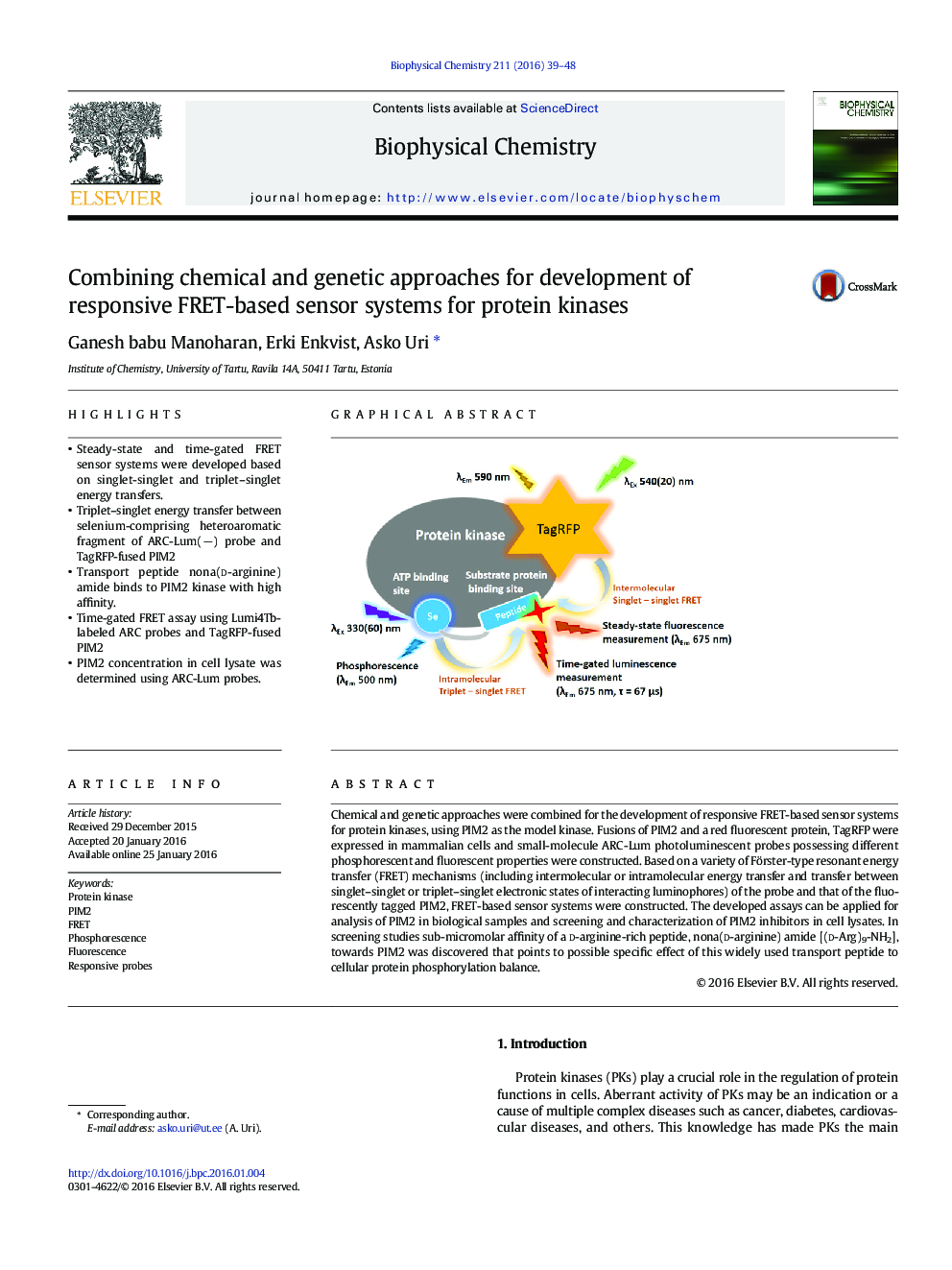 Combining chemical and genetic approaches for development of responsive FRET-based sensor systems for protein kinases