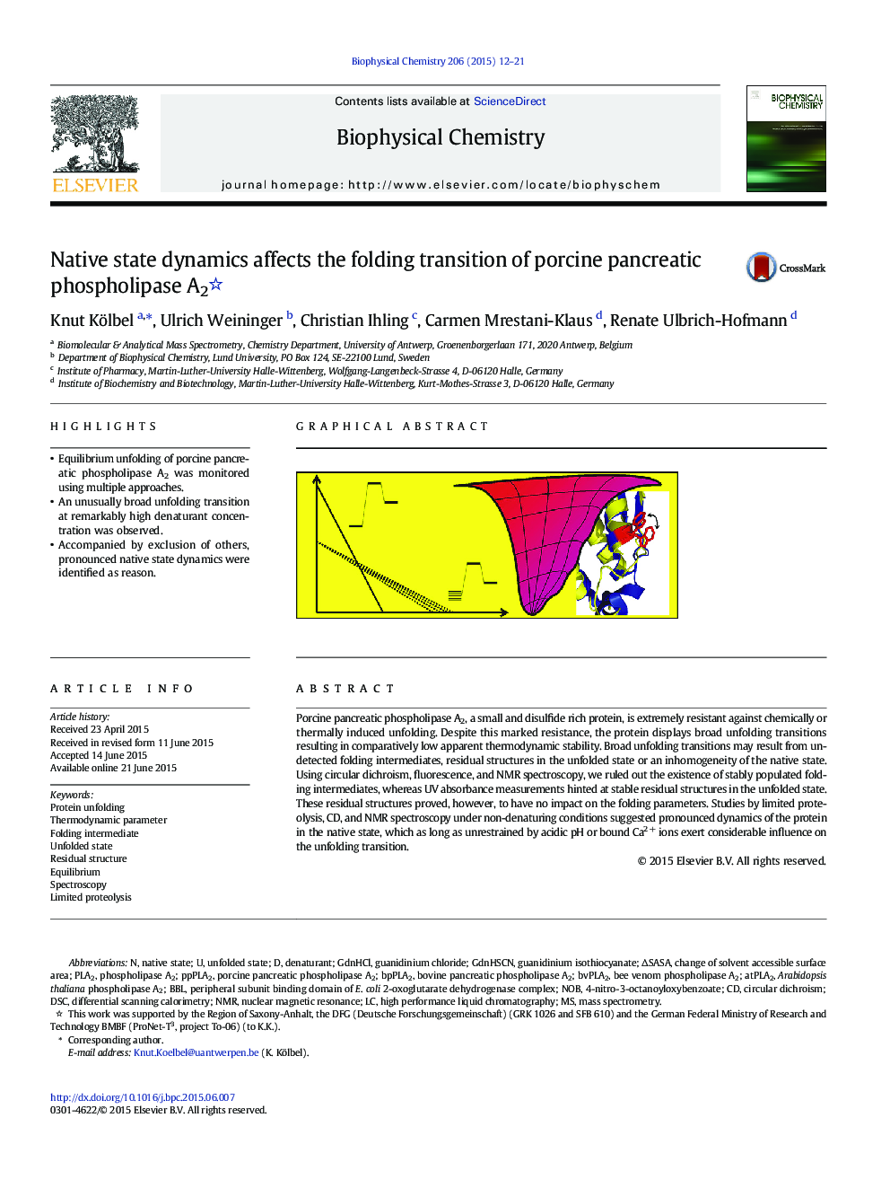 Native state dynamics affects the folding transition of porcine pancreatic phospholipase A2