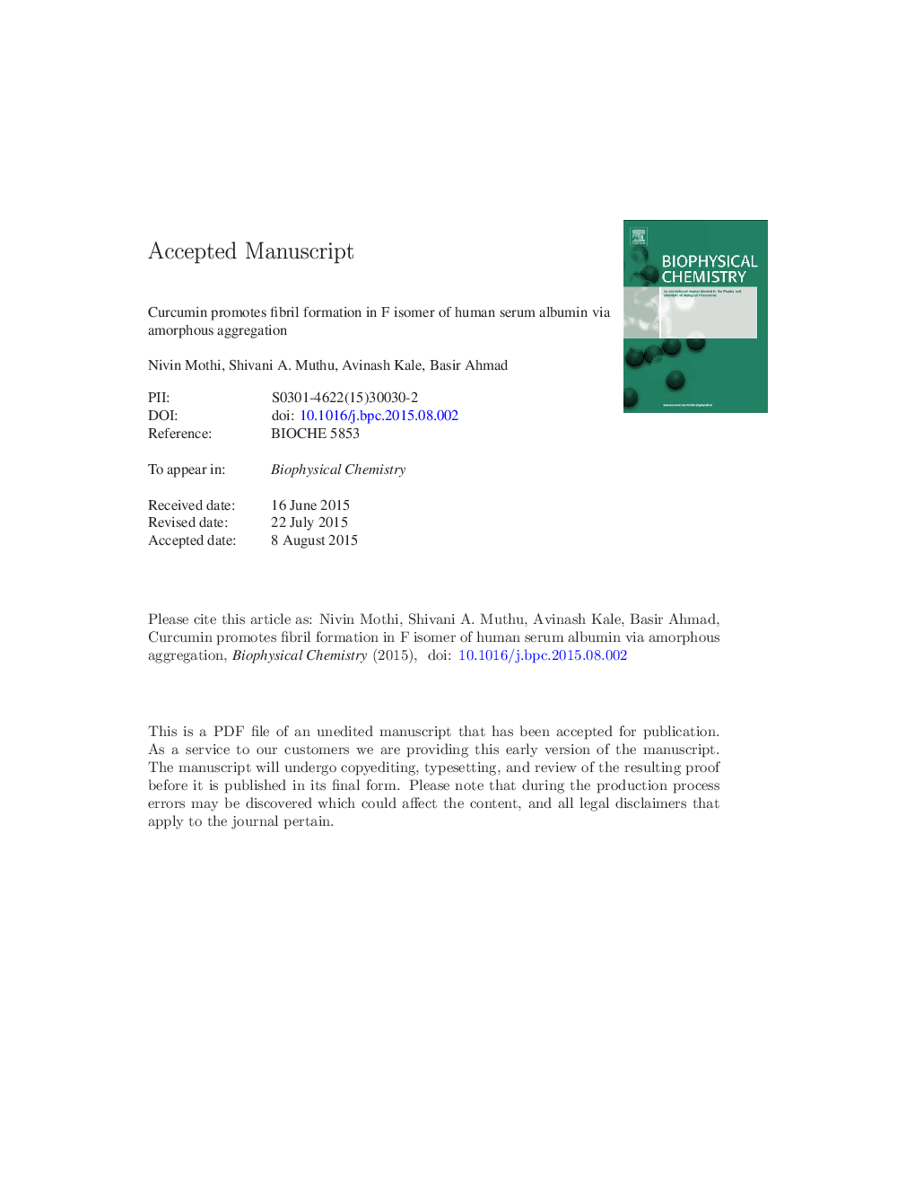 Curcumin promotes fibril formation in F isomer of human serum albumin via amorphous aggregation