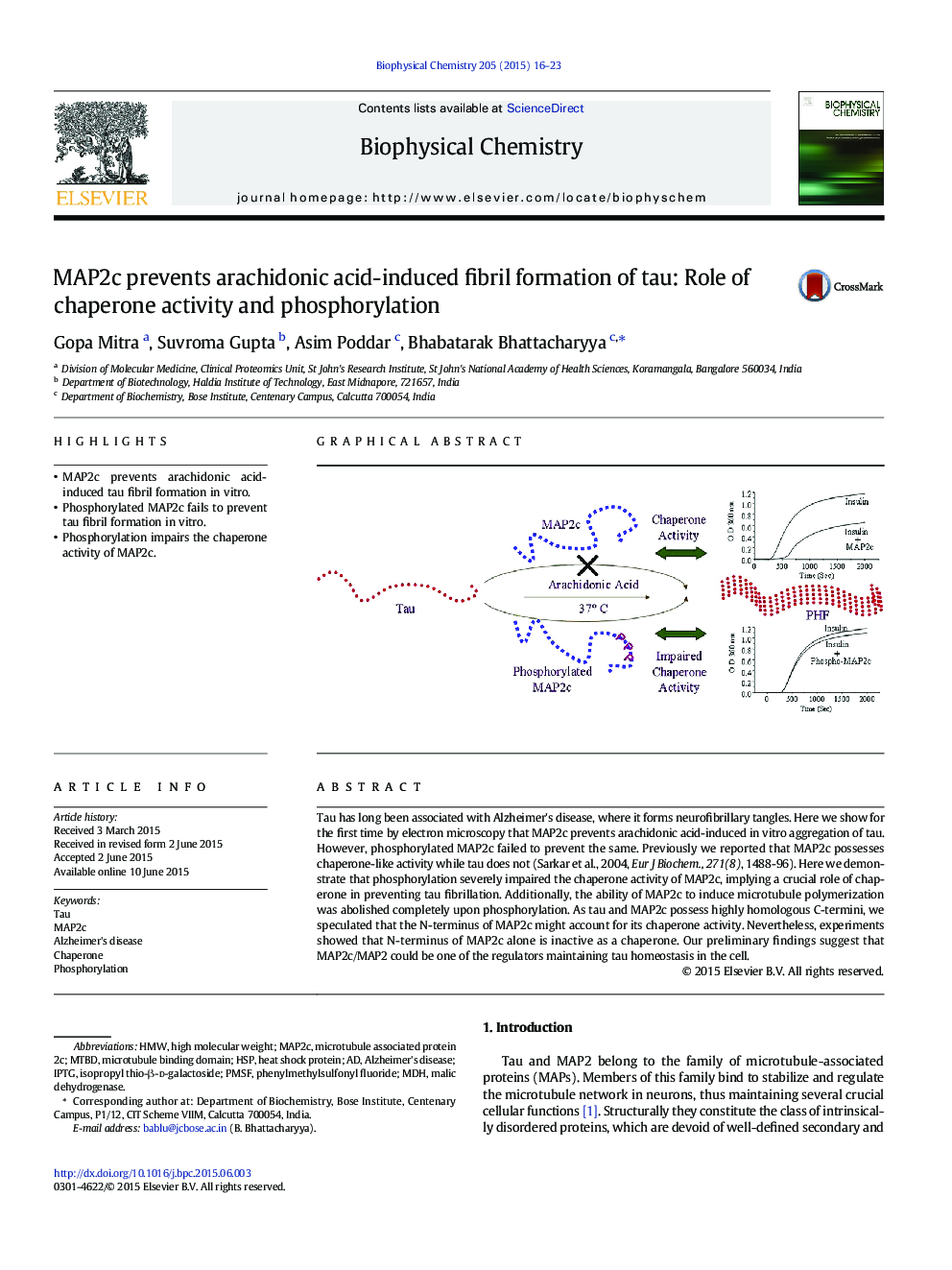 MAP2c prevents arachidonic acid-induced fibril formation of tau: Role of chaperone activity and phosphorylation