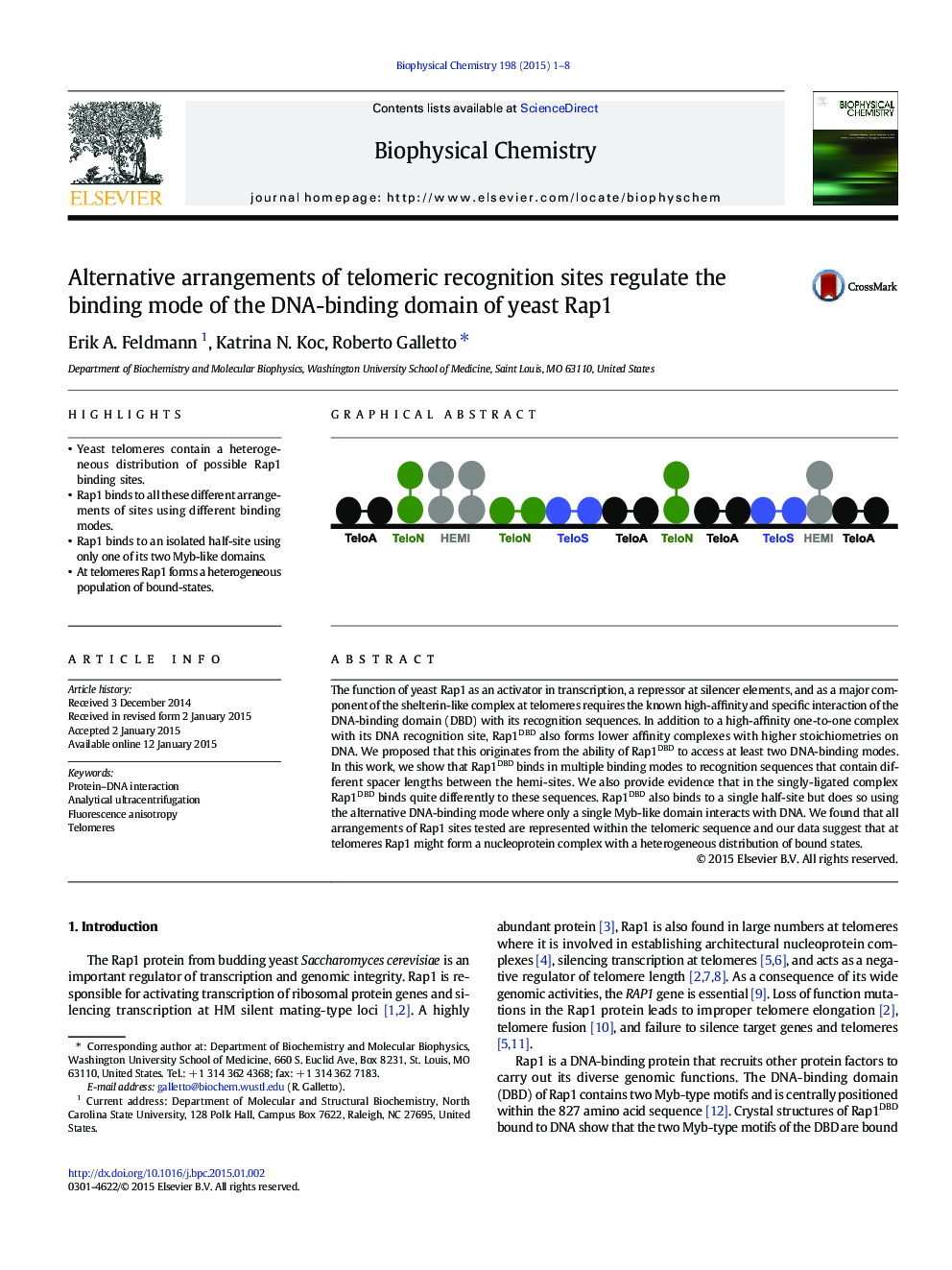 Alternative arrangements of telomeric recognition sites regulate the binding mode of the DNA-binding domain of yeast Rap1