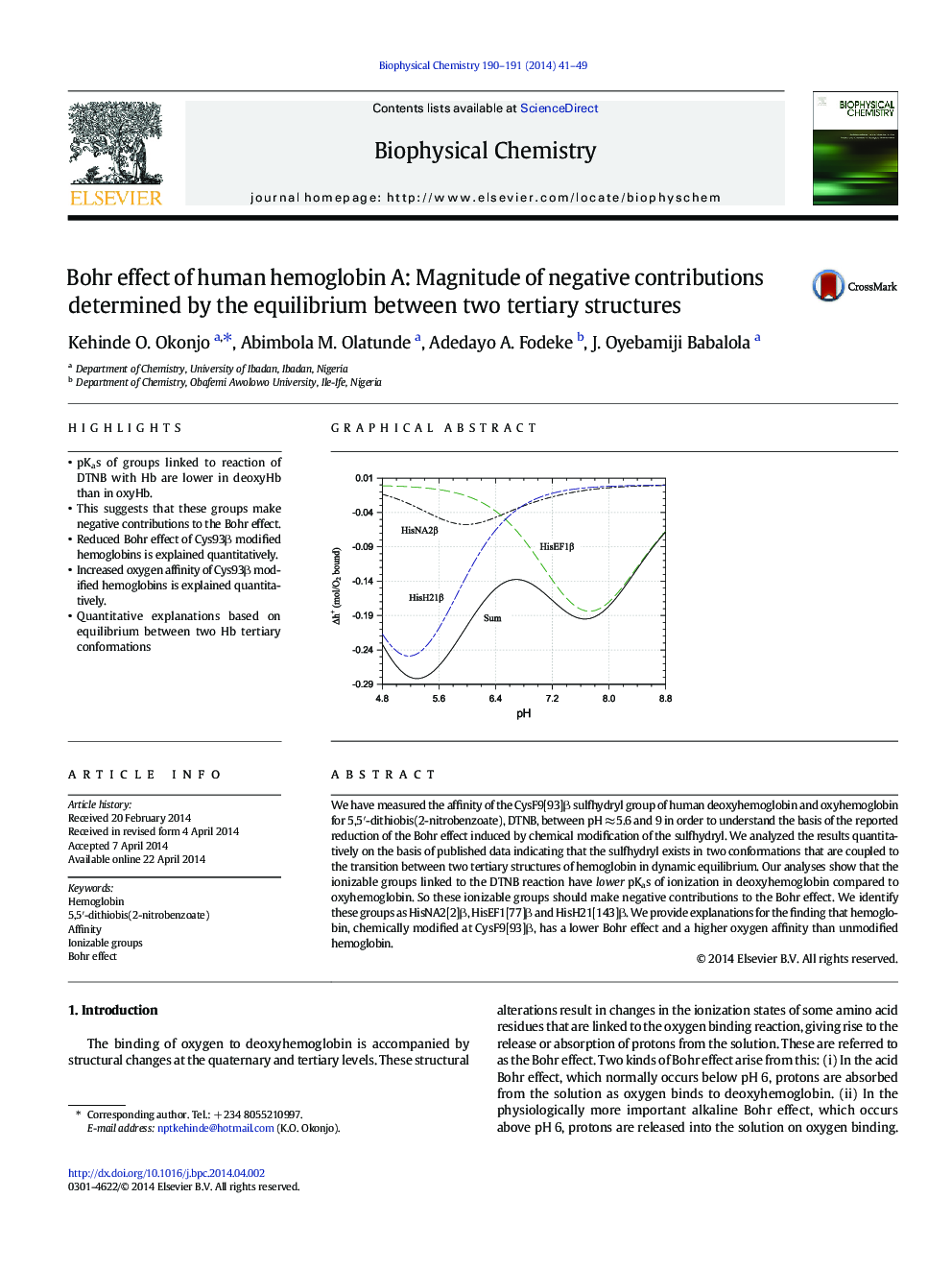 Bohr effect of human hemoglobin A: Magnitude of negative contributions determined by the equilibrium between two tertiary structures