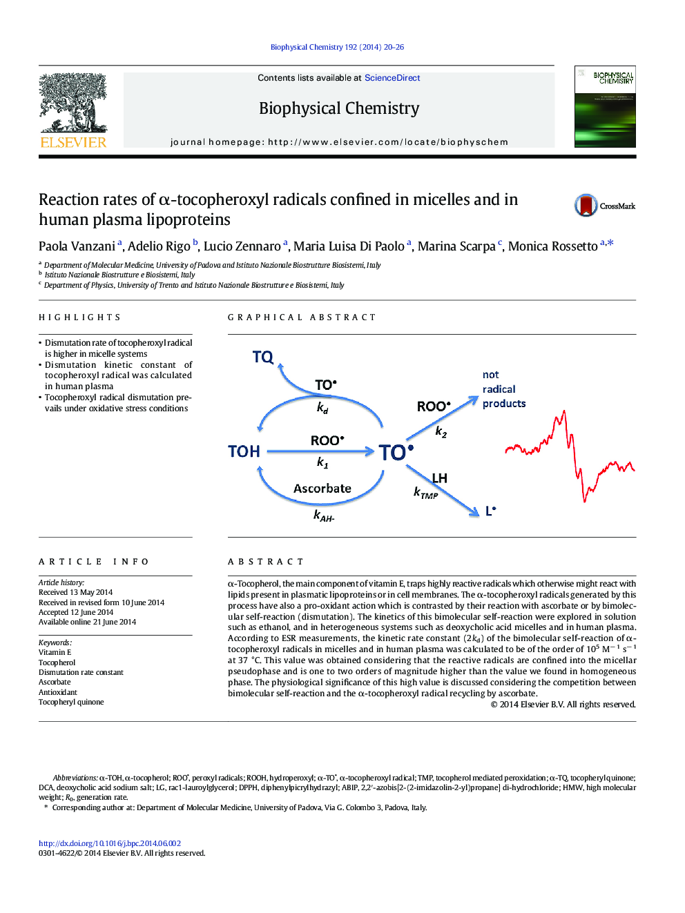 Reaction rates of Î±-tocopheroxyl radicals confined in micelles and in human plasma lipoproteins