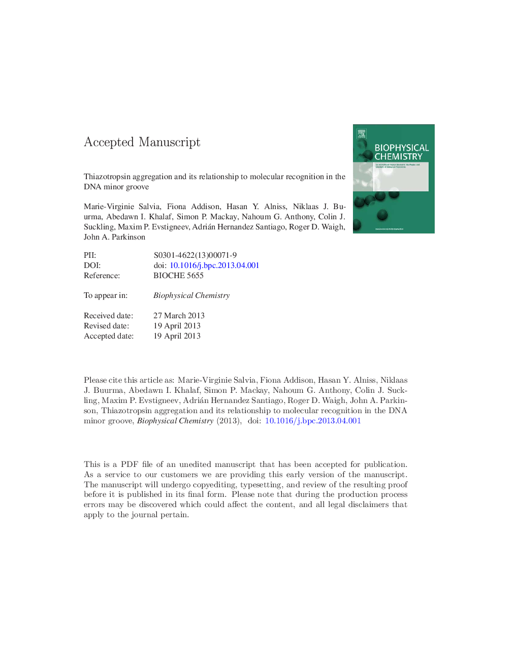 Thiazotropsin aggregation and its relationship to molecular recognition in the DNA minor groove