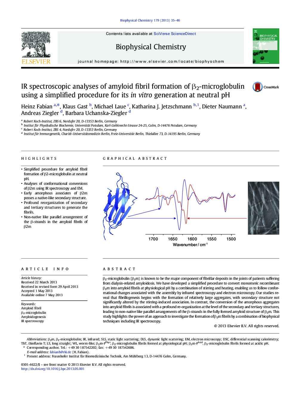 IR spectroscopic analyses of amyloid fibril formation of Î²2-microglobulin using a simplified procedure for its in vitro generation at neutral pH