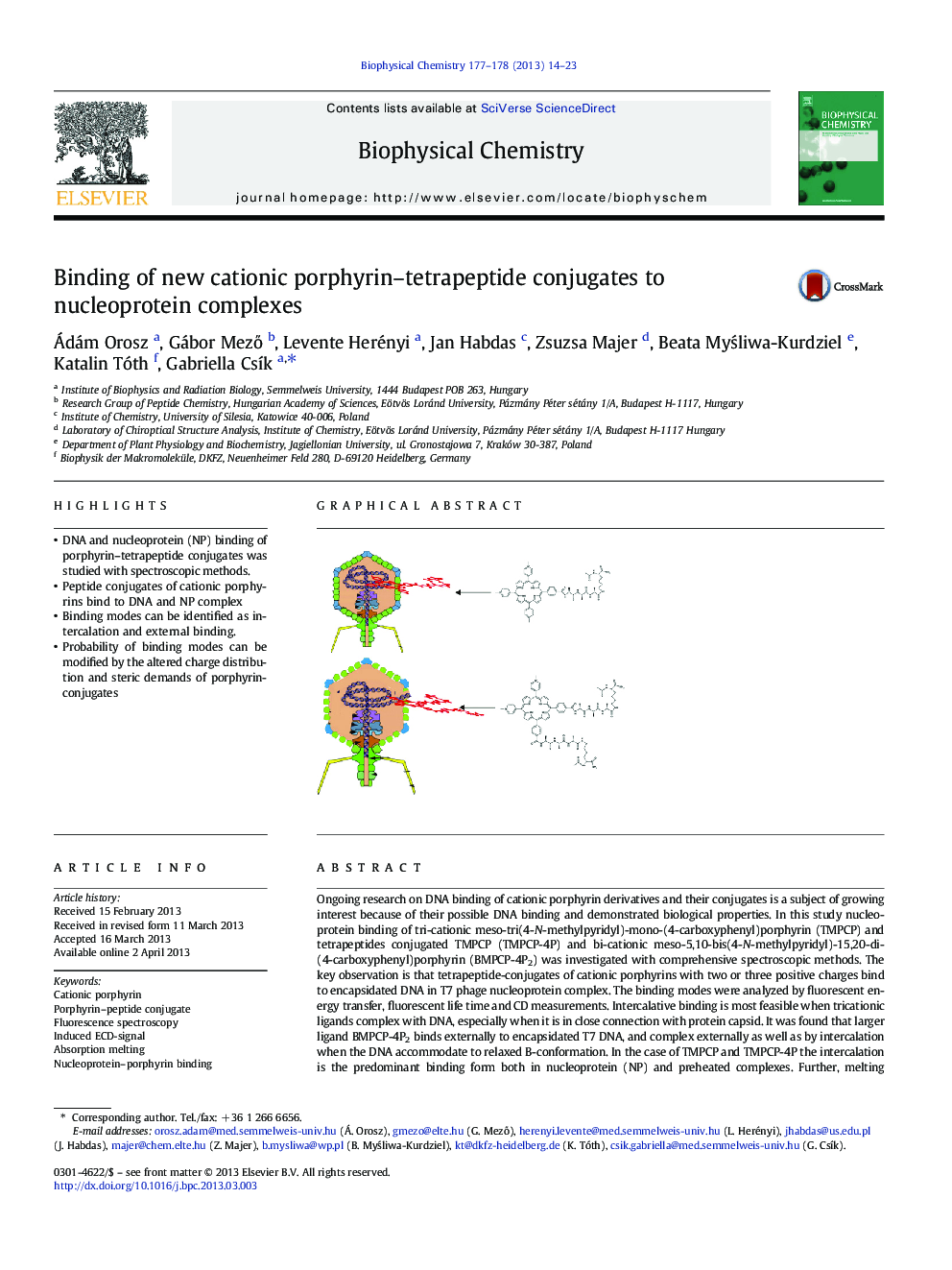 Binding of new cationic porphyrin-tetrapeptide conjugates to nucleoprotein complexes