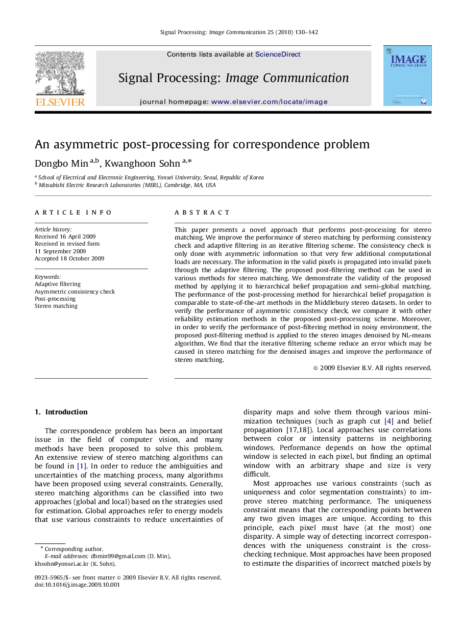 An asymmetric post-processing for correspondence problem