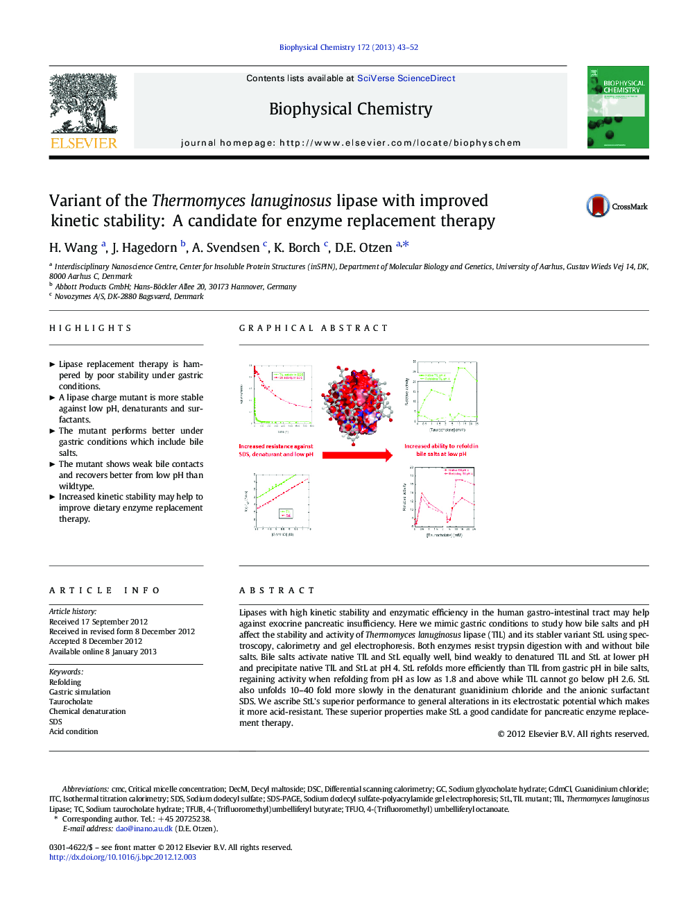 Variant of the Thermomyces lanuginosus lipase with improved kinetic stability: A candidate for enzyme replacement therapy