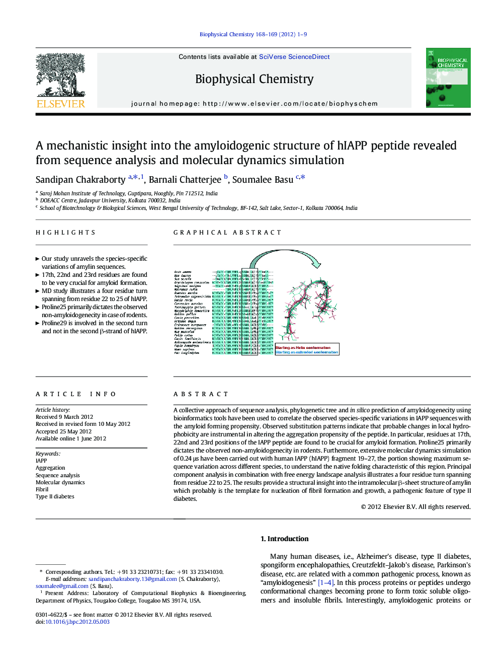 A mechanistic insight into the amyloidogenic structure of hIAPP peptide revealed from sequence analysis and molecular dynamics simulation