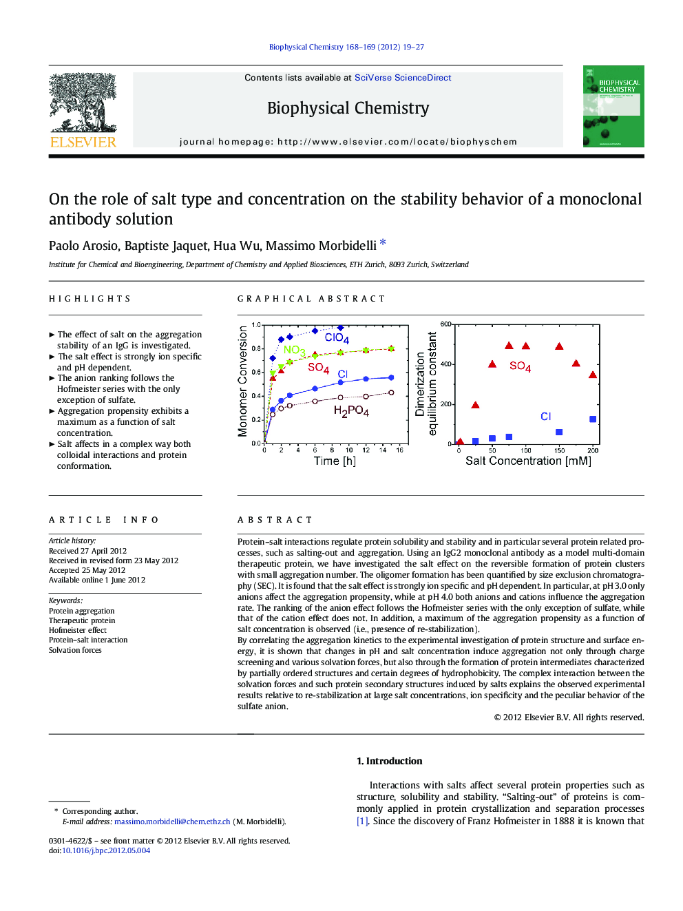 On the role of salt type and concentration on the stability behavior of a monoclonal antibody solution