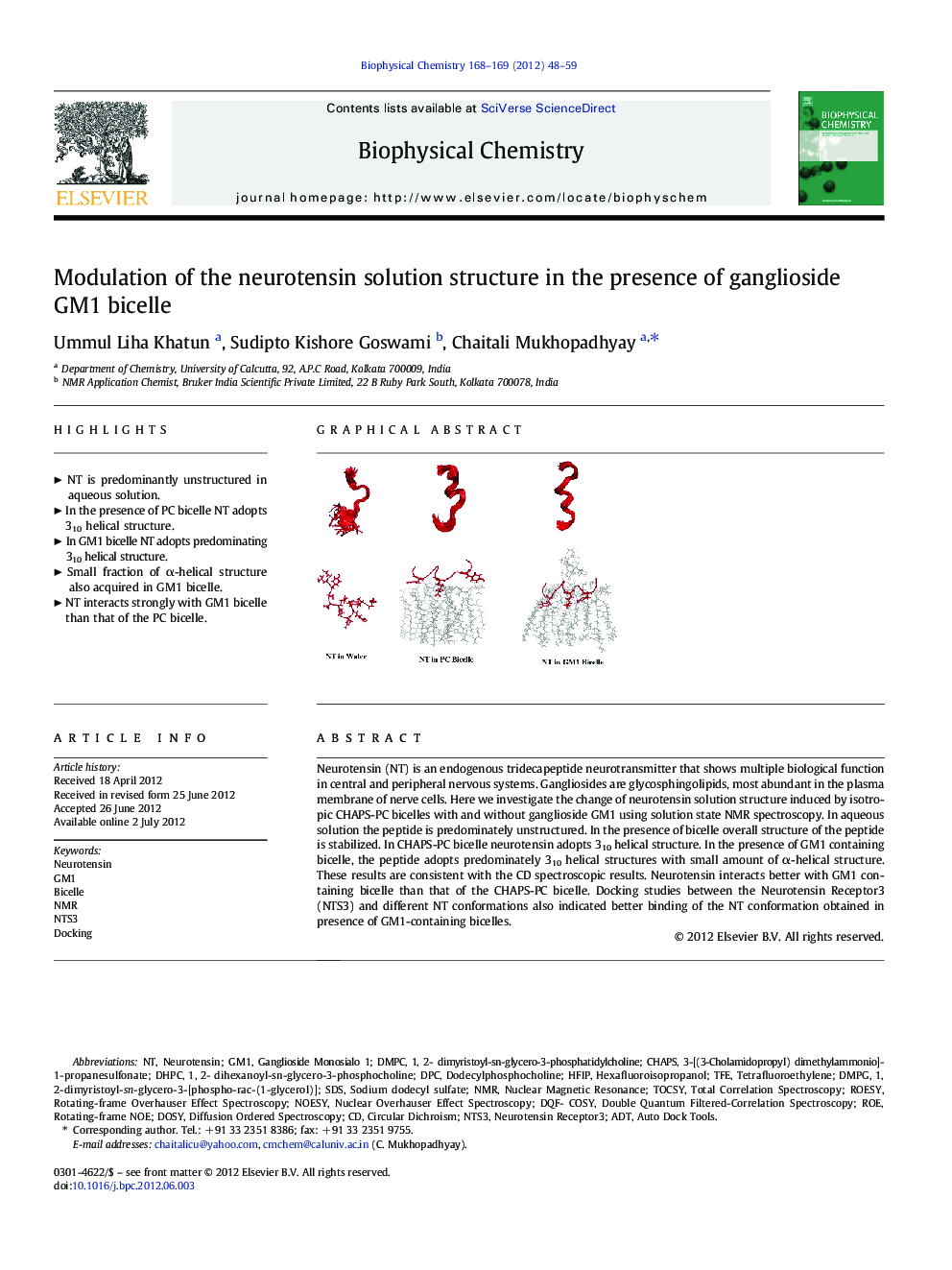 Modulation of the neurotensin solution structure in the presence of ganglioside GM1 bicelle