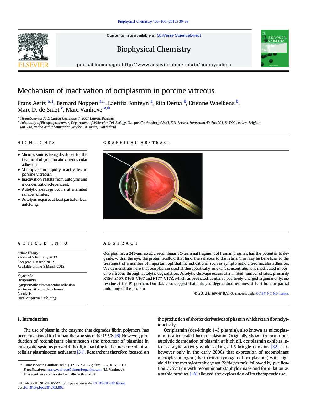 Mechanism of inactivation of ocriplasmin in porcine vitreous