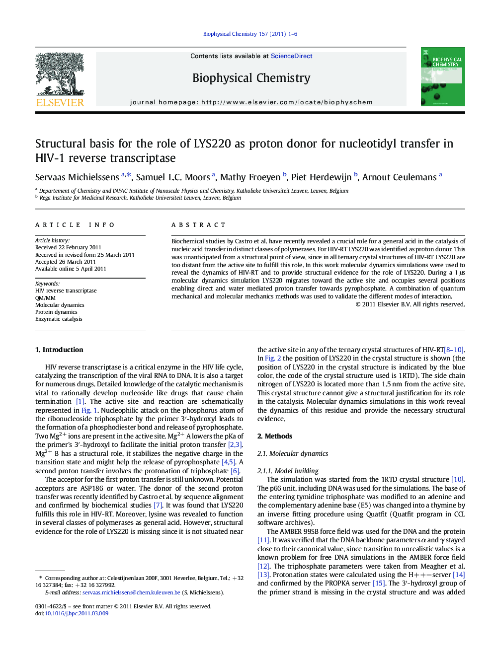 Structural basis for the role of LYS220 as proton donor for nucleotidyl transfer in HIV-1 reverse transcriptase