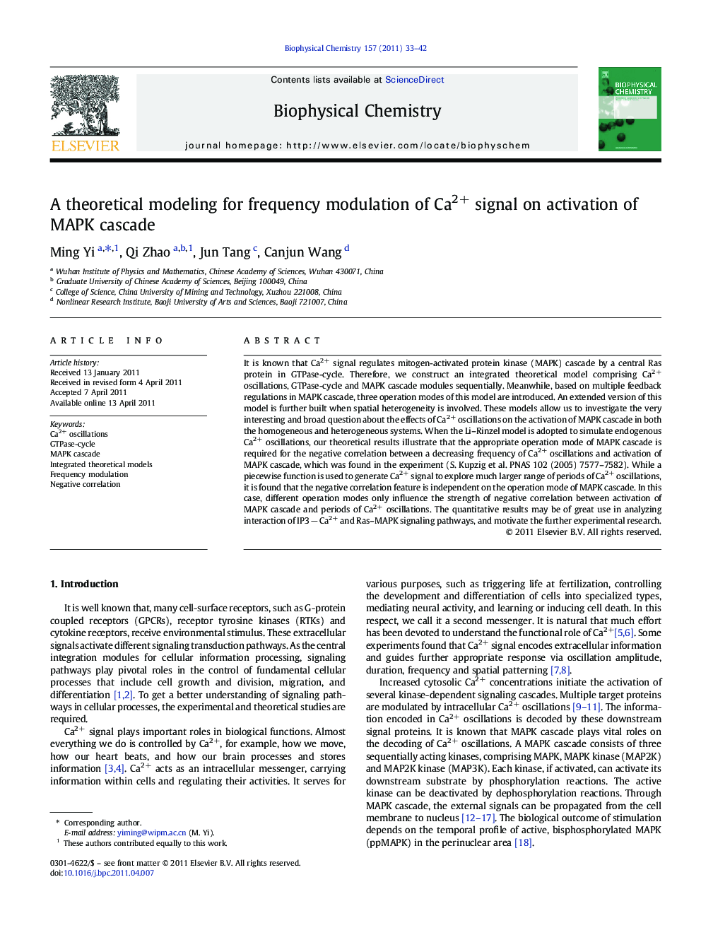 A theoretical modeling for frequency modulation of Ca2+ signal on activation of MAPK cascade