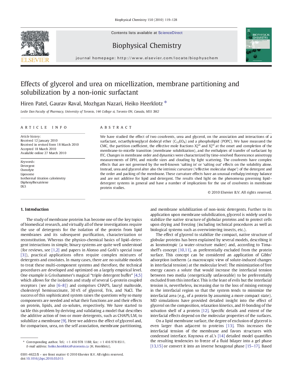 Effects of glycerol and urea on micellization, membrane partitioning and solubilization by a non-ionic surfactant