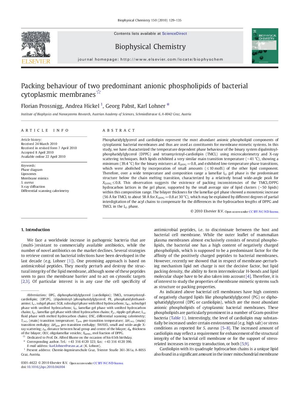 Packing behaviour of two predominant anionic phospholipids of bacterial cytoplasmic membranes