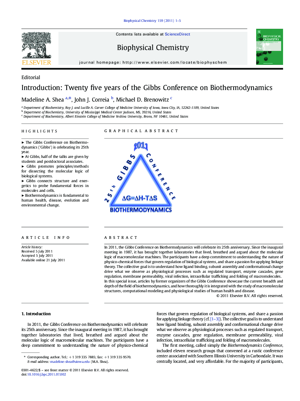Introduction: Twenty five years of the Gibbs Conference on Biothermodynamics
