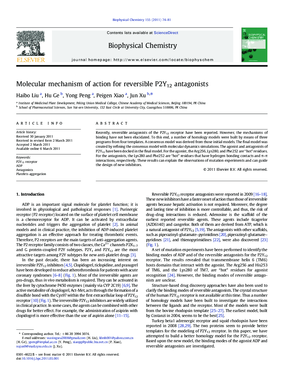 Molecular mechanism of action for reversible P2Y12 antagonists