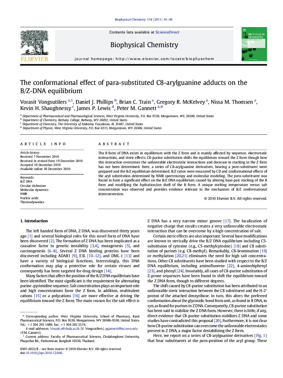 The conformational effect of para-substituted C8-arylguanine adducts on the B/Z-DNA equilibrium