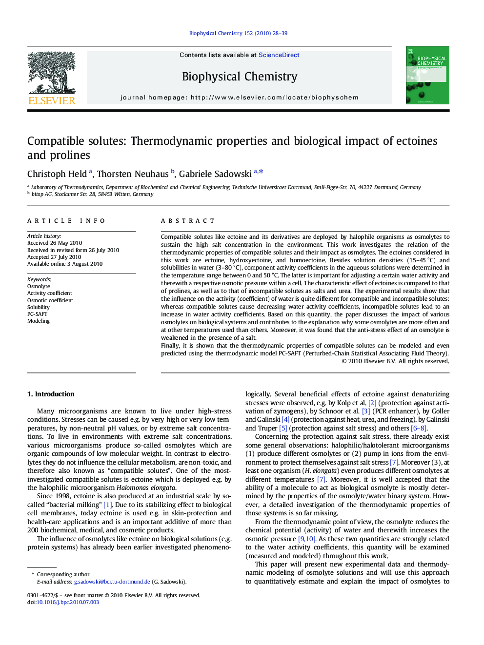 Compatible solutes: Thermodynamic properties and biological impact of ectoines and prolines