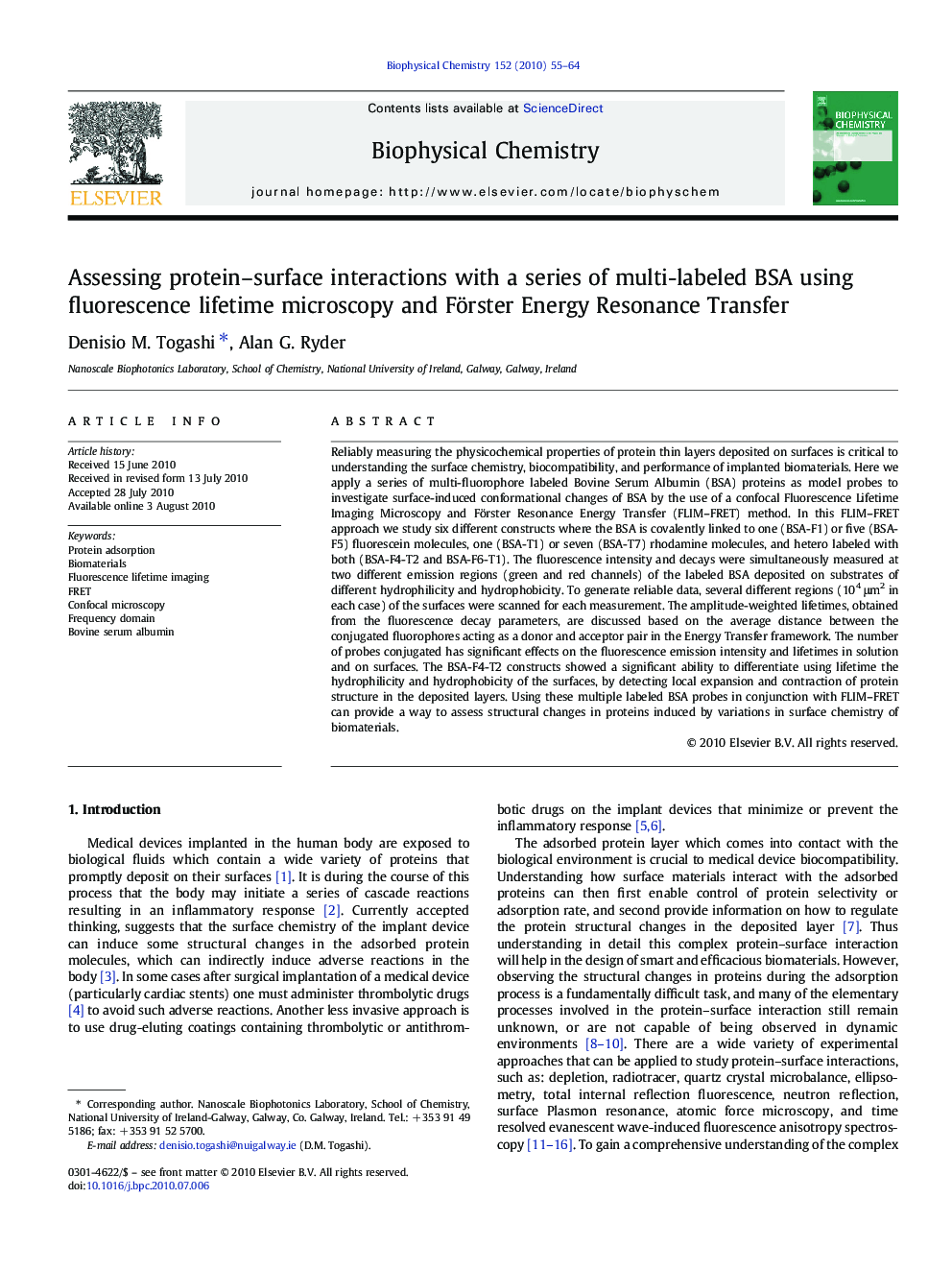 Assessing protein-surface interactions with a series of multi-labeled BSA using fluorescence lifetime microscopy and Förster Energy Resonance Transfer