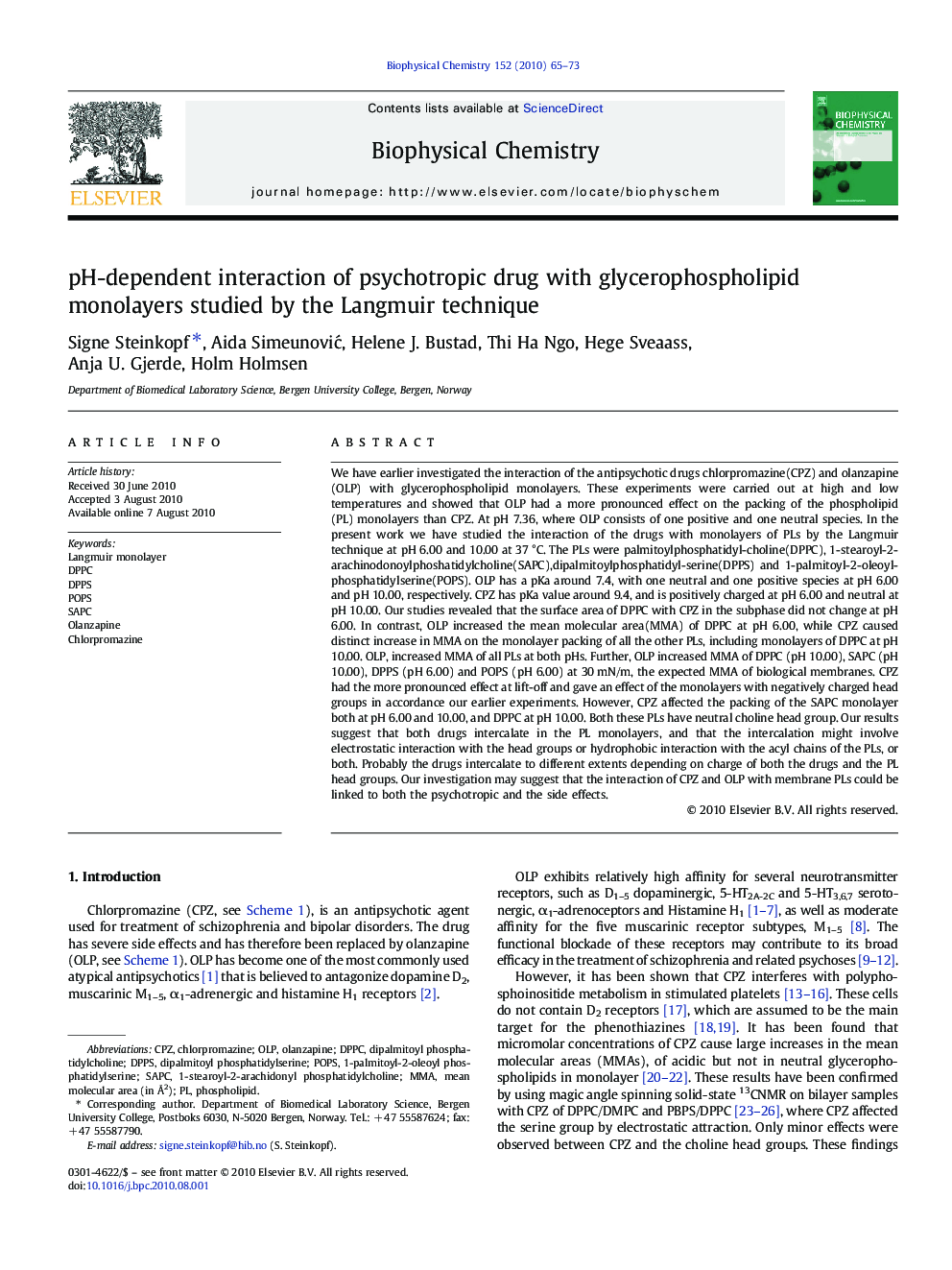 pH-dependent interaction of psychotropic drug with glycerophospholipid monolayers studied by the Langmuir technique