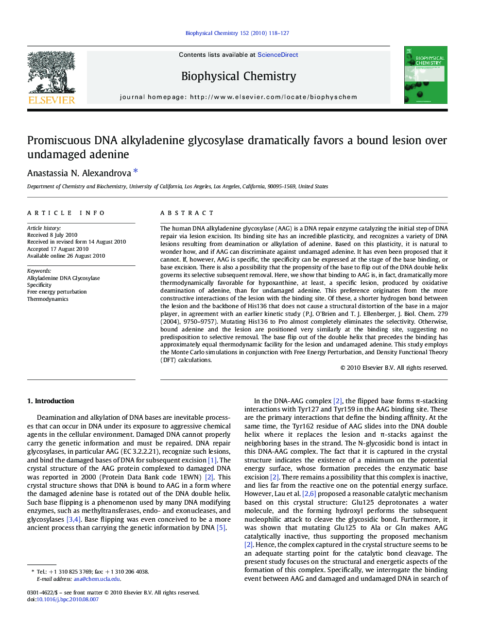 Promiscuous DNA alkyladenine glycosylase dramatically favors a bound lesion over undamaged adenine