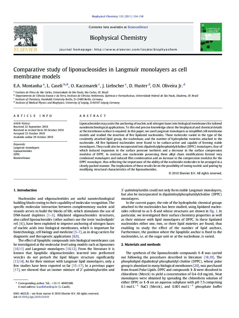 Comparative study of liponucleosides in Langmuir monolayers as cell membrane models