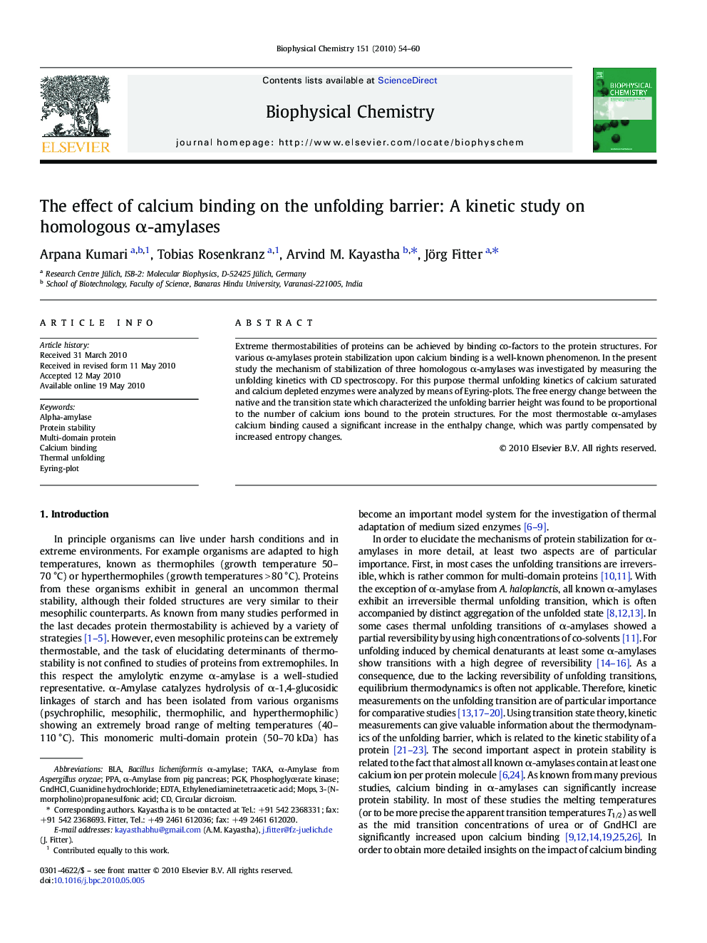 The effect of calcium binding on the unfolding barrier: A kinetic study on homologous Î±-amylases