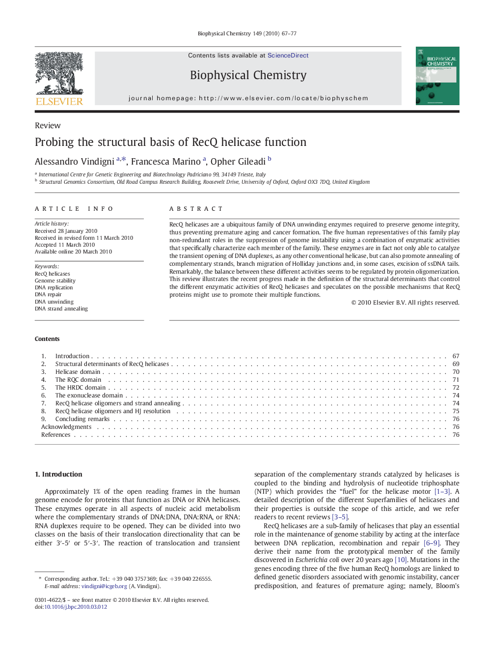 Probing the structural basis of RecQ helicase function