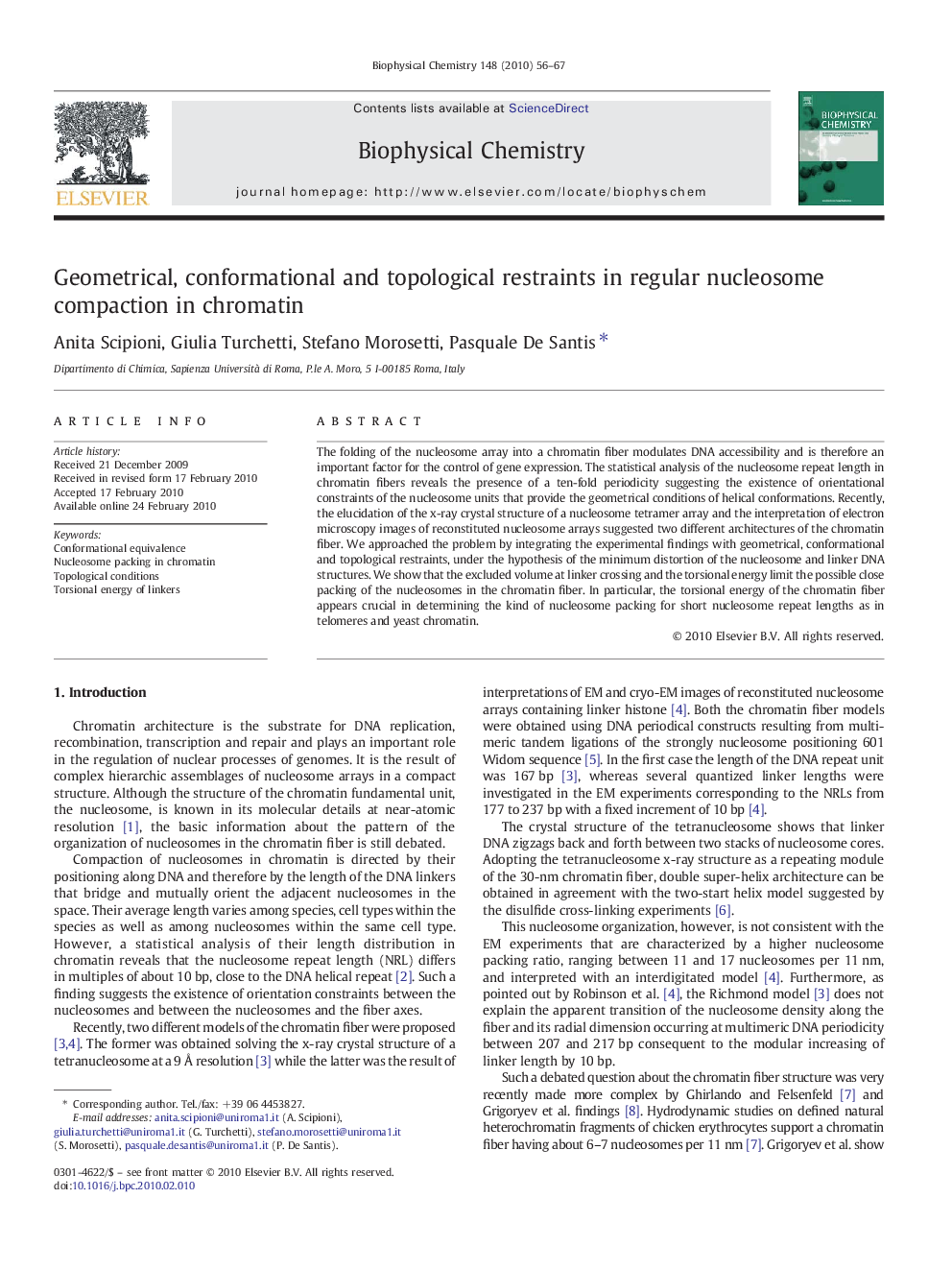 عکس صفحه اول مقاله: Geometrical, conformational and topological restraints in regular nucleosome compaction in chromatin Geometrical, conformational and topological restraints in regular nucleosome compaction in chromatin