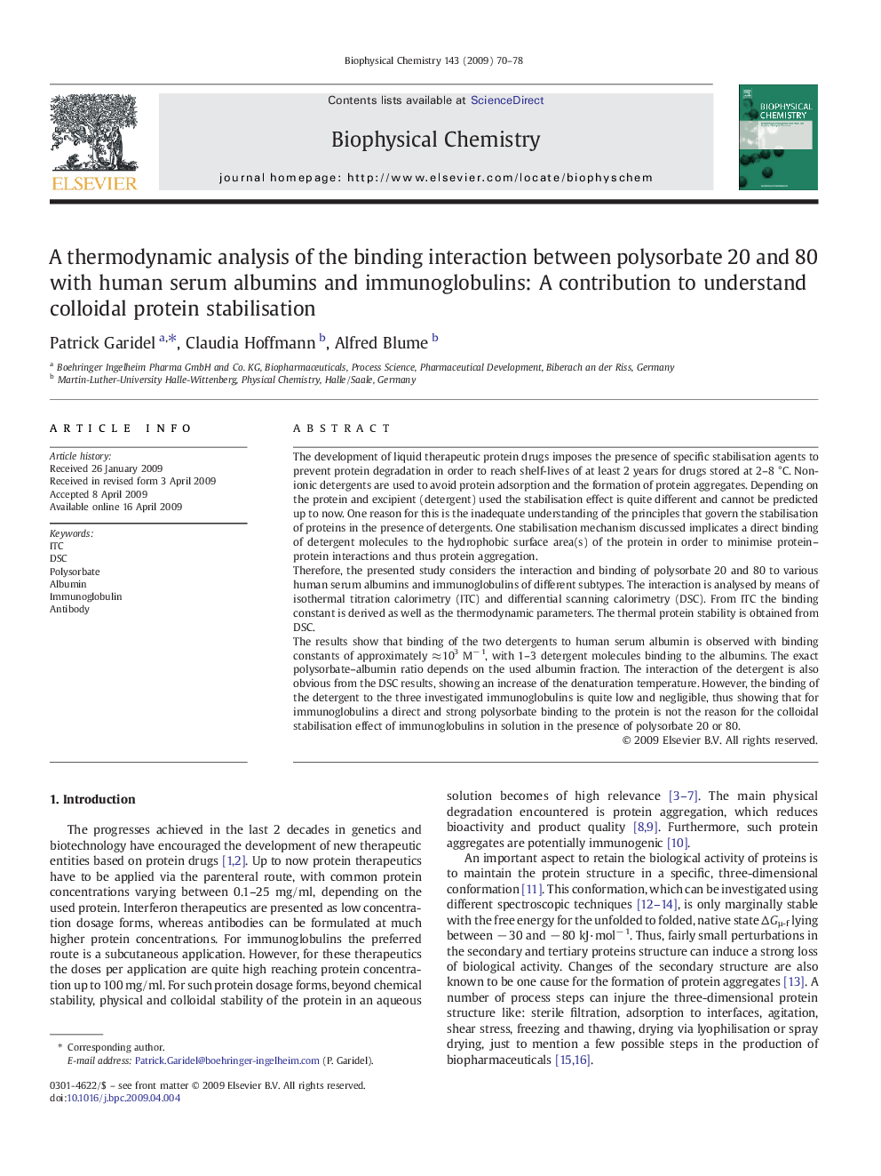 A thermodynamic analysis of the binding interaction between polysorbate 20 and 80 with human serum albumins and immunoglobulins: A contribution to understand colloidal protein stabilisation